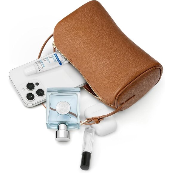 Women Brown Mini Crossbody Bag Vegan Leather Hobo Purse with Adjustable Strap - Picture 6 of 7